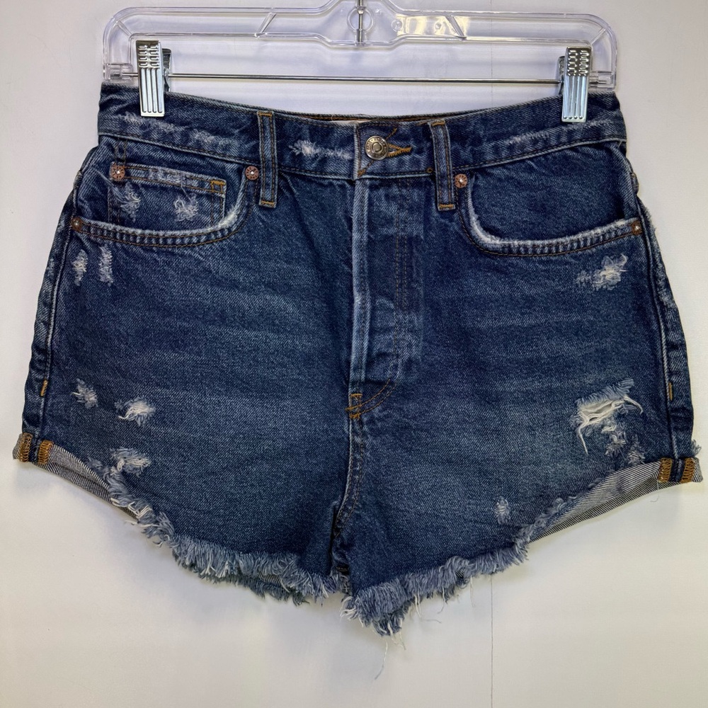 We the Free Lasso Distressed Frayed Hem Jean Shorts Vacation Resortwear denim 27